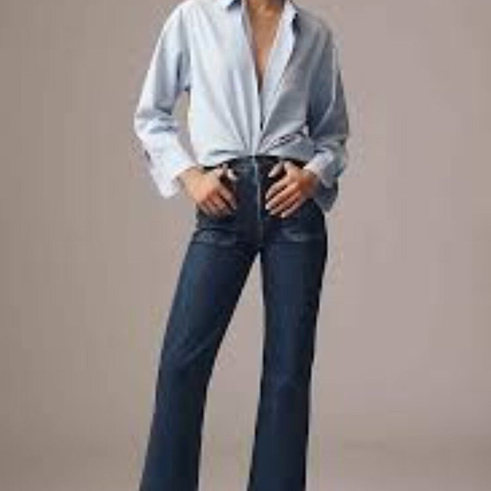 Anthro Seventy + Mochi‎ Queenie High-Rise Wide-Leg Jeans Dark Wash Size 25